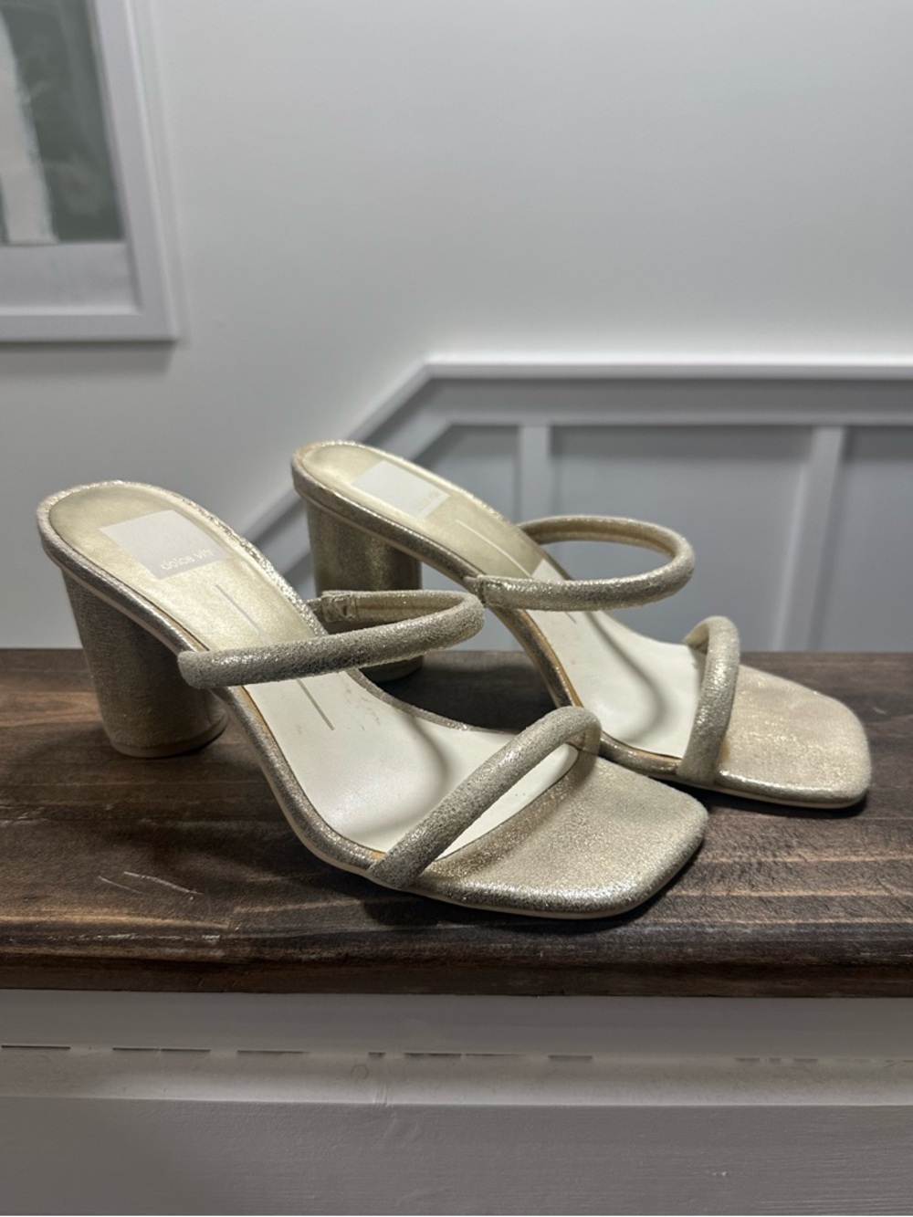 Dolce Vita Metallic Gold Double-Strap Block Heel Sandals